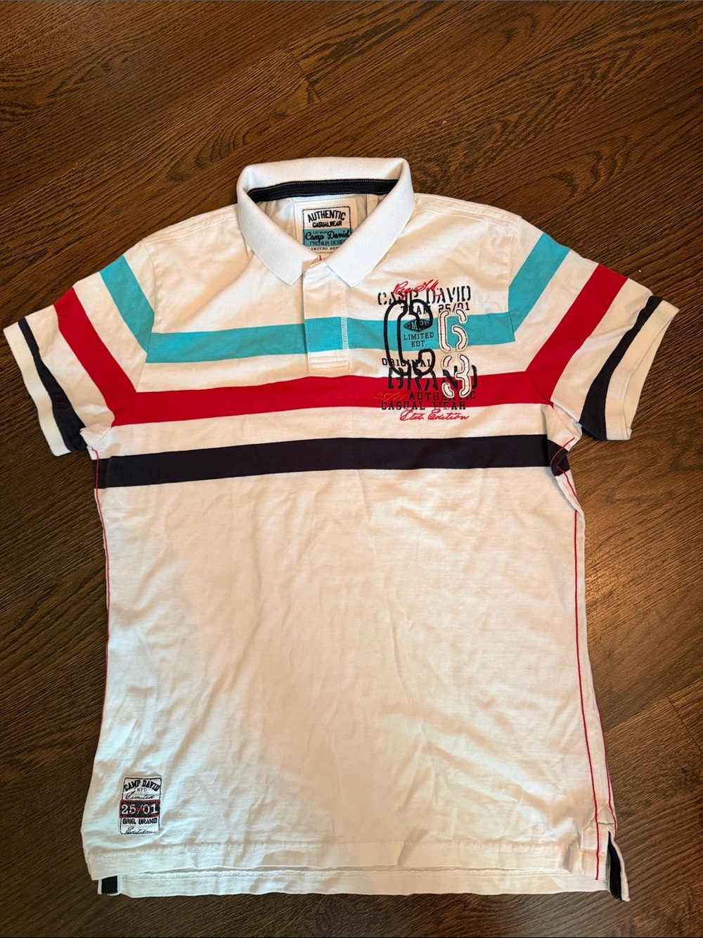 Authentic Camp David White Stripe Polo Shirt